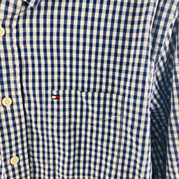 Tommy Hilfiger Navy White Gingham Check Button Down Shirt Medium Classic Fit - Picture 5 of 10